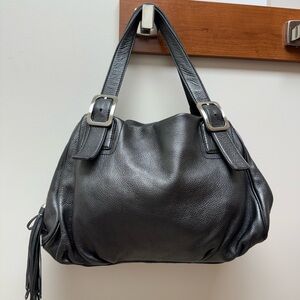 Cole Haan Satchel Handbag Metallic Gray Pebbled Leather Multi-pocket Tote EUC